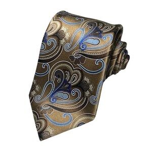 Ermenegildo Zegna mens gold blue paisley floral print 100% silk luxury neck tie